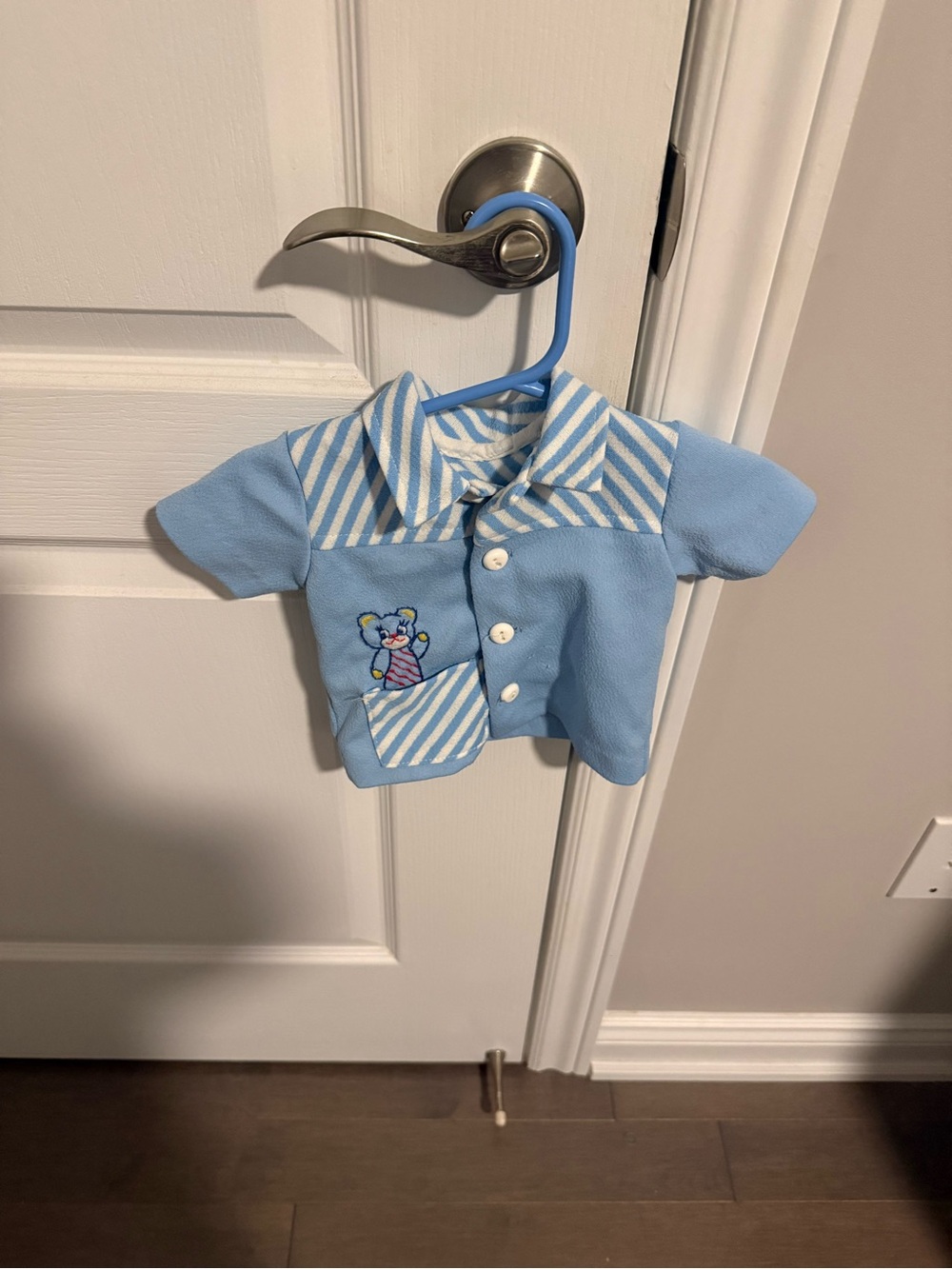 Vintage Blue Striped Teddy Pocket Shirt for baby